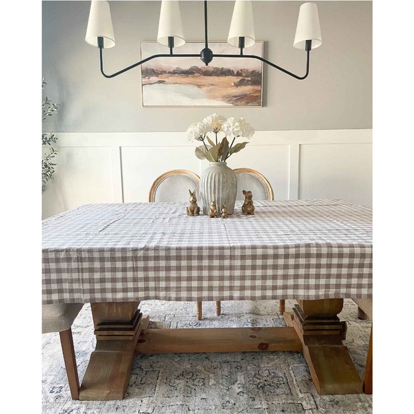 Threshold 60" x 84" Cotton Tablecloth gingham taupe NWt - Picture 4 of 4